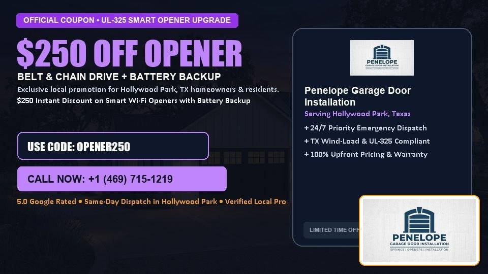 $250 OFF Smart Wi-Fi Garage Door Opener Installation in Hollywood Park, TX - Penelope Garage Door Installation