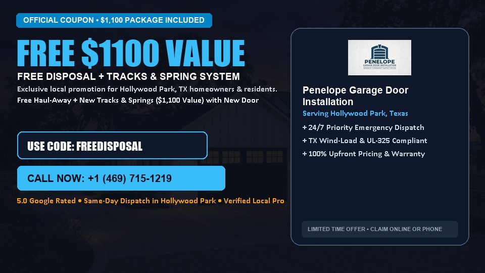 FREE Old Door Haul-Away & Heavy-Duty Tracks in Hollywood Park, TX - Penelope Garage Door Installation