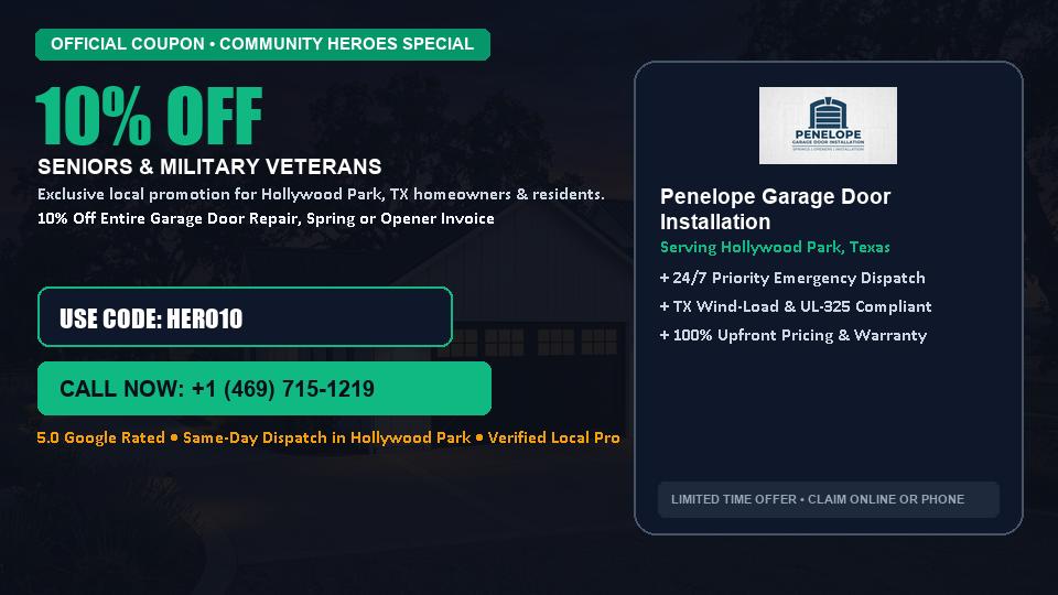 10% OFF Senior, Military & First Responder Discount in Hollywood Park, TX - Penelope Garage Door Installation